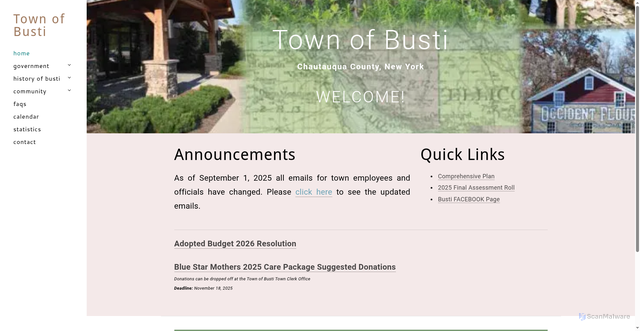 Security scan screenshot of https://www.townofbustiny.gov/