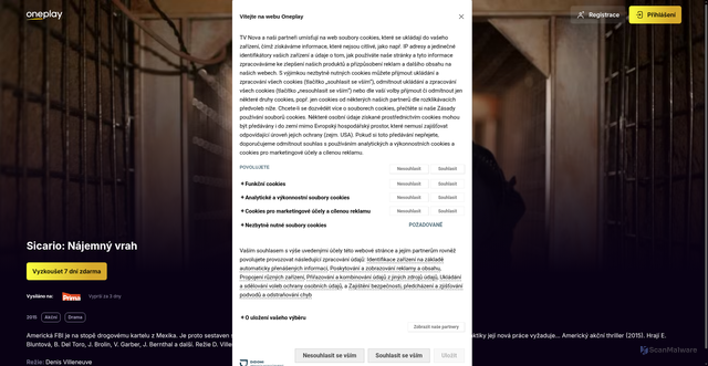Security scan screenshot of https://www.oneplay.cz/film/90691-sicario-najemny-vrah