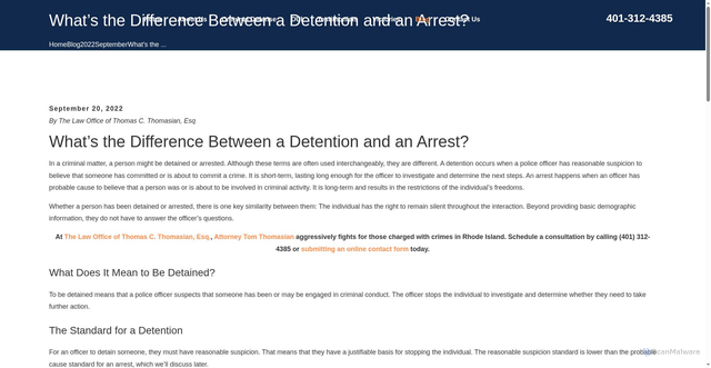 Security scan screenshot of https://www.thomasianlaw.com/blog/2022/september/what-s-the-difference-between-a-detention-and-an/