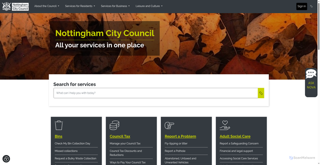 Security scan screenshot of https://www.nottinghamcity.gov.uk/