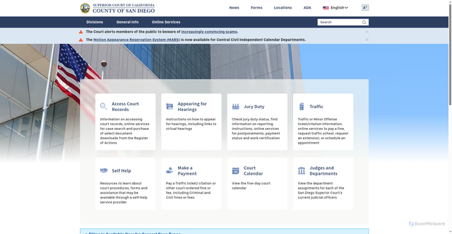Security scan screenshot of https://www.sdcourt.ca.gov