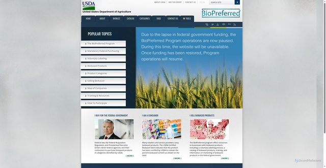 Security scan screenshot of https://www.biopreferred.gov/BioPreferred/