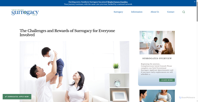 Security scan screenshot of https://www.southernsurrogacy.com/surrogacy-information/the-challenges-and-rewards-of-surrogacy-for-everyone-involved/