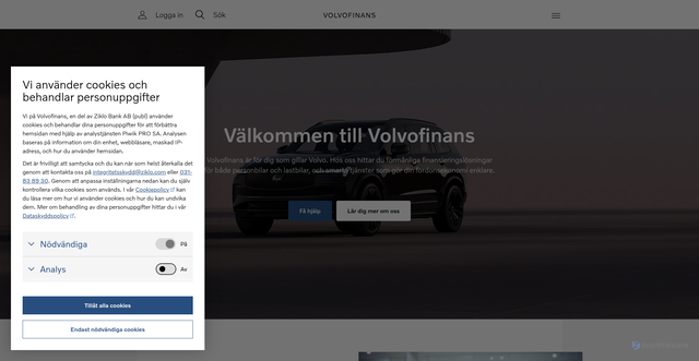 Security scan screenshot of https://volvofinans.se