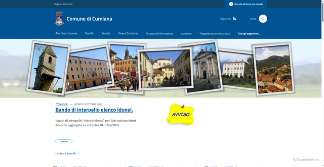 Security scan screenshot of https://www.comune.cumiana.to.it/