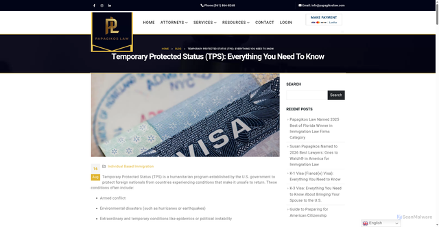 Security scan screenshot of https://papagikoslaw.com/temporary-protected-status-tps-everything-you-need-to-know/