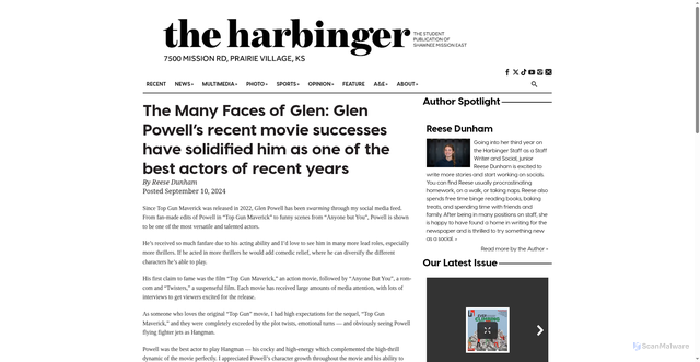 Security scan screenshot of https://smeharbinger.net/the-many-faces-of-glen-glen-powells-recent-movie-successes-have-solidified-him-as-one-of-the-best-actors-of-recent-years/