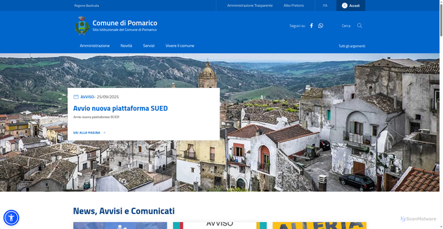Security scan screenshot of https://www.comune.pomarico.mt.it/