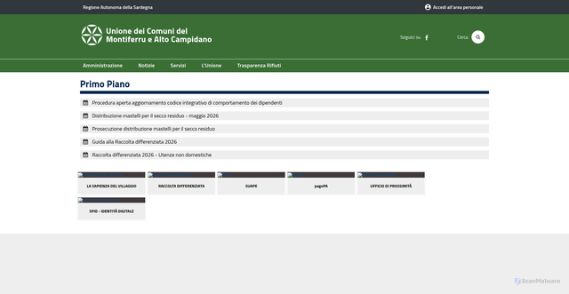 Security scan screenshot of https://www.unionemontiferrualtocampidano.it