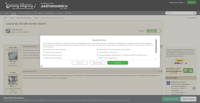Security scan screenshot of https://www.cloudynights.com/forums/topic/464388-losmandy-g11-with-gemini-1-level-4/