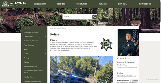 Security scan screenshot of https://millvalleypolice.gov/