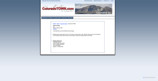 Security scan screenshot of http://w.coloradotown.com/business_pages/business_profile.cfm?cityid=204&pagenameid=8&businessID=925