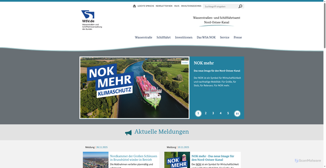 Security scan screenshot of https://www.wsa-nord-ostsee-kanal.wsv.de/Webs/WSA/WSA-Nord-Ostsee-Kanal/DE/0_Startseite/startseite_node.html