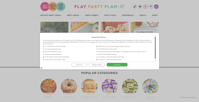 Security scan screenshot of https://playpartyplan.com