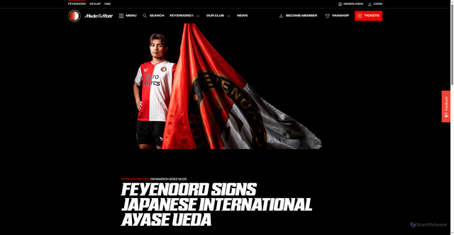 Security scan screenshot of https://www.feyenoord.com/en/news/feyenoord-signs-japanese-international-ayase-ueda