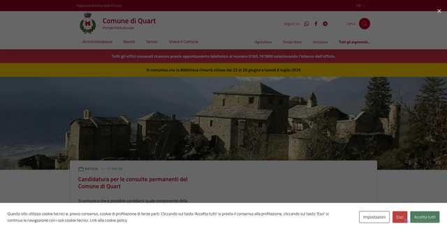 Security scan screenshot of https://www.comune.quart.ao.it