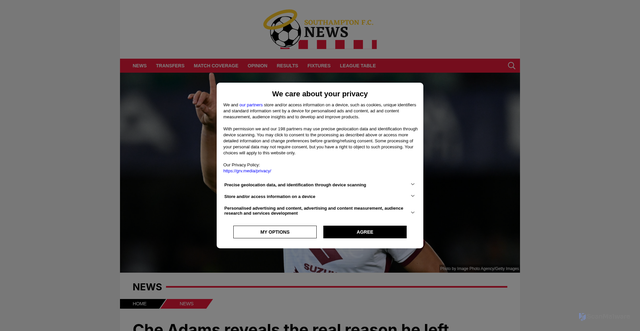 Security scan screenshot of https://www.southamptonfc.news/news/che-adams-reveals-the-real-reason-he-left-southampton-for-torino-during-the-summer-window/