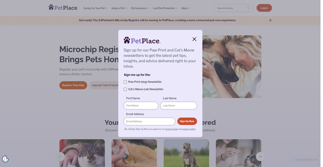 Security scan screenshot of https://petplace.com