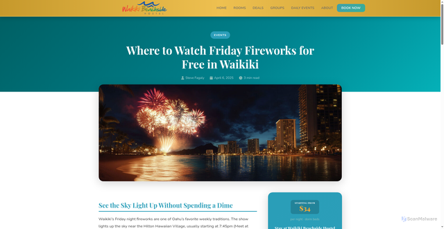 Security scan screenshot of https://waikikibeachsidehostel.com/where-to-watch-friday-fireworks-for-free/