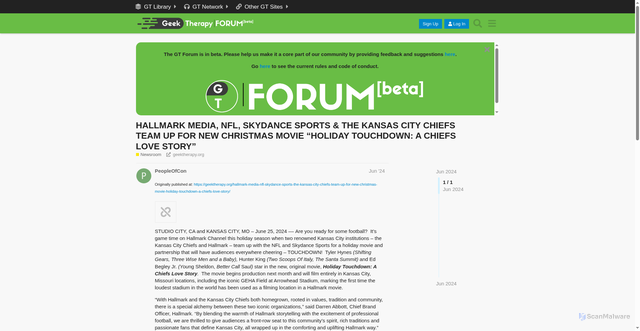 Security scan screenshot of https://forum.geektherapy.org/t/hallmark-media-nfl-skydance-sports-the-kansas-city-chiefs-team-up-for-new-christmas-movie-holiday-touchdown-a-chiefs-love-story/3686