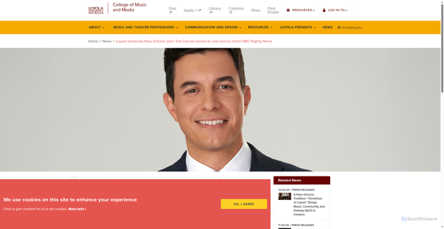 Security scan screenshot of https://cmm.loyno.edu/news/mar-06-2025_loyola-university-new-orleans-alum-tom-llamas-named-next-anchor-nbc-nightly-news