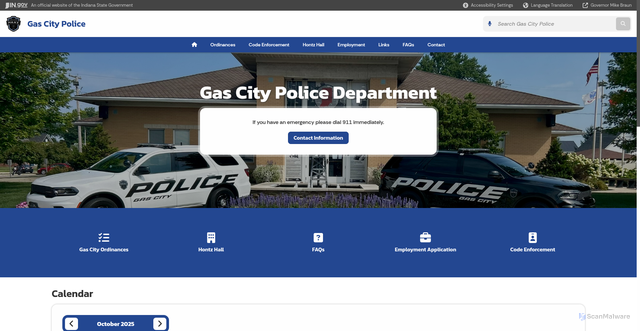 Security scan screenshot of https://www.in.gov/cities/gas-city-police/