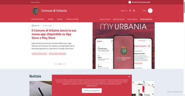 Security scan screenshot of https://comune.urbania.ps.it/