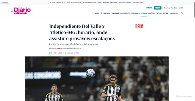 Security scan screenshot of https://diariodonordeste.verdesmares.com.br/jogada/independiente-del-valle-x-atletico-mg-horario-onde-assistir-e-provaveis-escalacoes-1.3701745