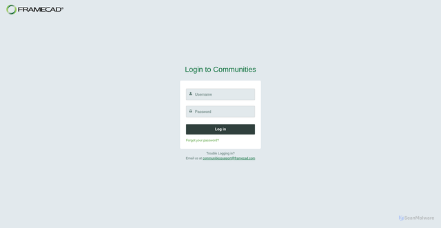 Security scan screenshot of https://access.framecad.com