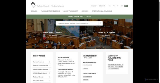 Security scan screenshot of http://www.parlament.ch