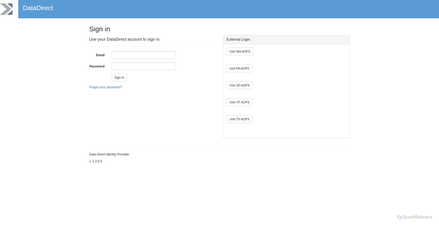 Security scan screenshot of https://datadirect.cdpehs.com