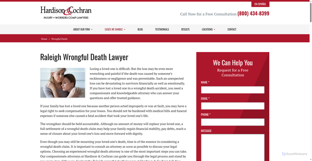 Security scan screenshot of https://www.lawyernc.com/wrongful-death-lawyer/