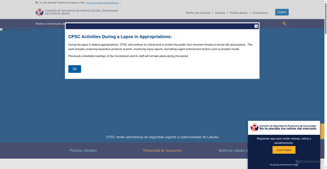 Security scan screenshot of https://www.cpsc.gov/es/SeguridadConsumidor/