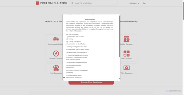 Security scan screenshot of https://www.inchcalculator.com