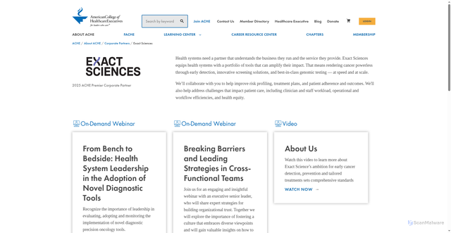 Security scan screenshot of https://www.ache.org/about-ache/corporate-partners/sites/exact-sciences