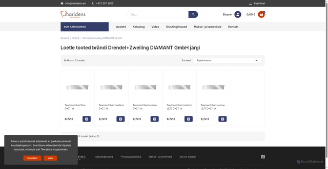 Security scan screenshot of https://maridens.ee/et/brand/7-drendelzweiling-diamant-gmbh
