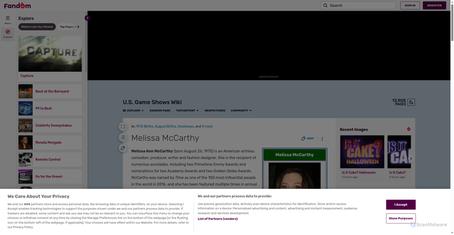 Security scan screenshot of https://gameshows.fandom.com/wiki/Melissa_McCarthy