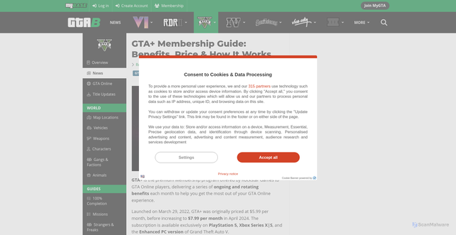 Security scan screenshot of https://www.gtabase.com/gta-plus