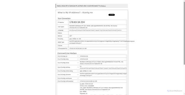 Security scan screenshot of https://ifconfig.me
