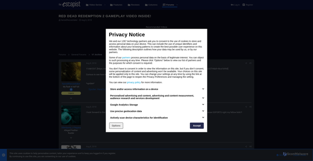 Security scan screenshot of https://forums.escapistmagazine.com/threads/red-dead-redemption-2-gameplay-video-inside.143920/
