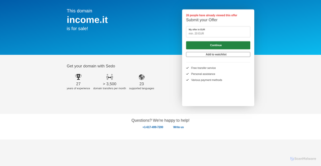 Security scan screenshot of https://sedo.com/search/details/?partnerid=324561&language=d&domain=income.it&origin=sales_lander_15&utm_medium=Parking&utm_campaign=offerpage