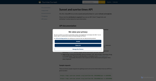 Security scan screenshot of https://api.sunrise-sunset.org