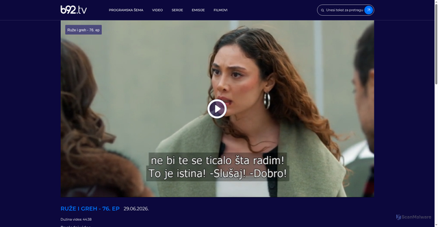 Security scan screenshot of https://b92.tv/video/ruze-i-greh/16553/ruze-i-greh-76-ep