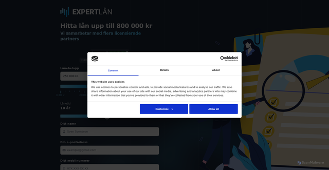Security scan screenshot of https://expertlaan.se