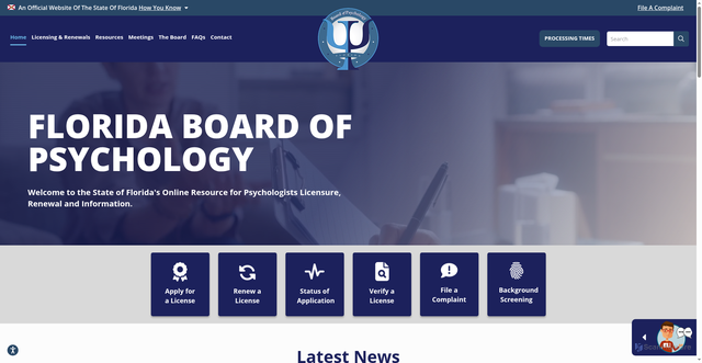 Security scan screenshot of https://floridaspsychology.gov/