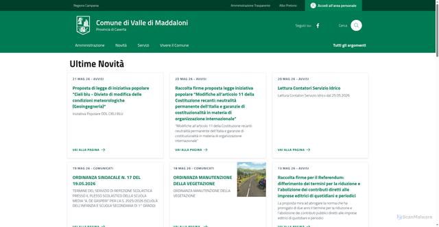 Security scan screenshot of https://www.comune.valledimaddaloni.ce.it