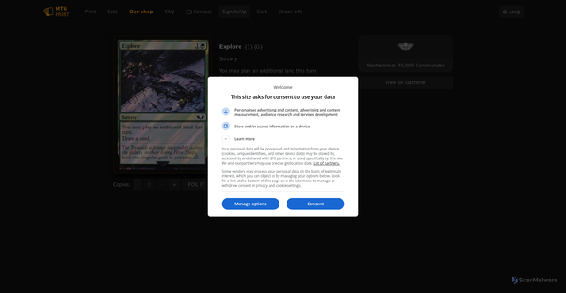 Security scan screenshot of https://mtg-print.com/cards/40k/213%E2%98%85/explore