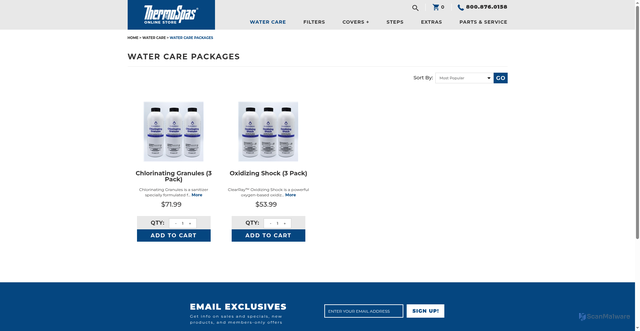Security scan screenshot of https://online.thermospas.com/Chemical-Packages-s/50.htm