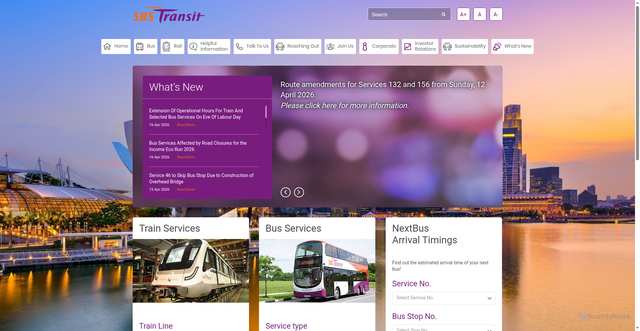Security scan screenshot of https://www.sbstransit.com.sg