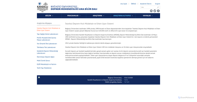 Security scan screenshot of https://eqe.bogazici.edu.tr/tr/istanbul-deprem-hizli-mudahale-ve-erken-uyari-sistemi